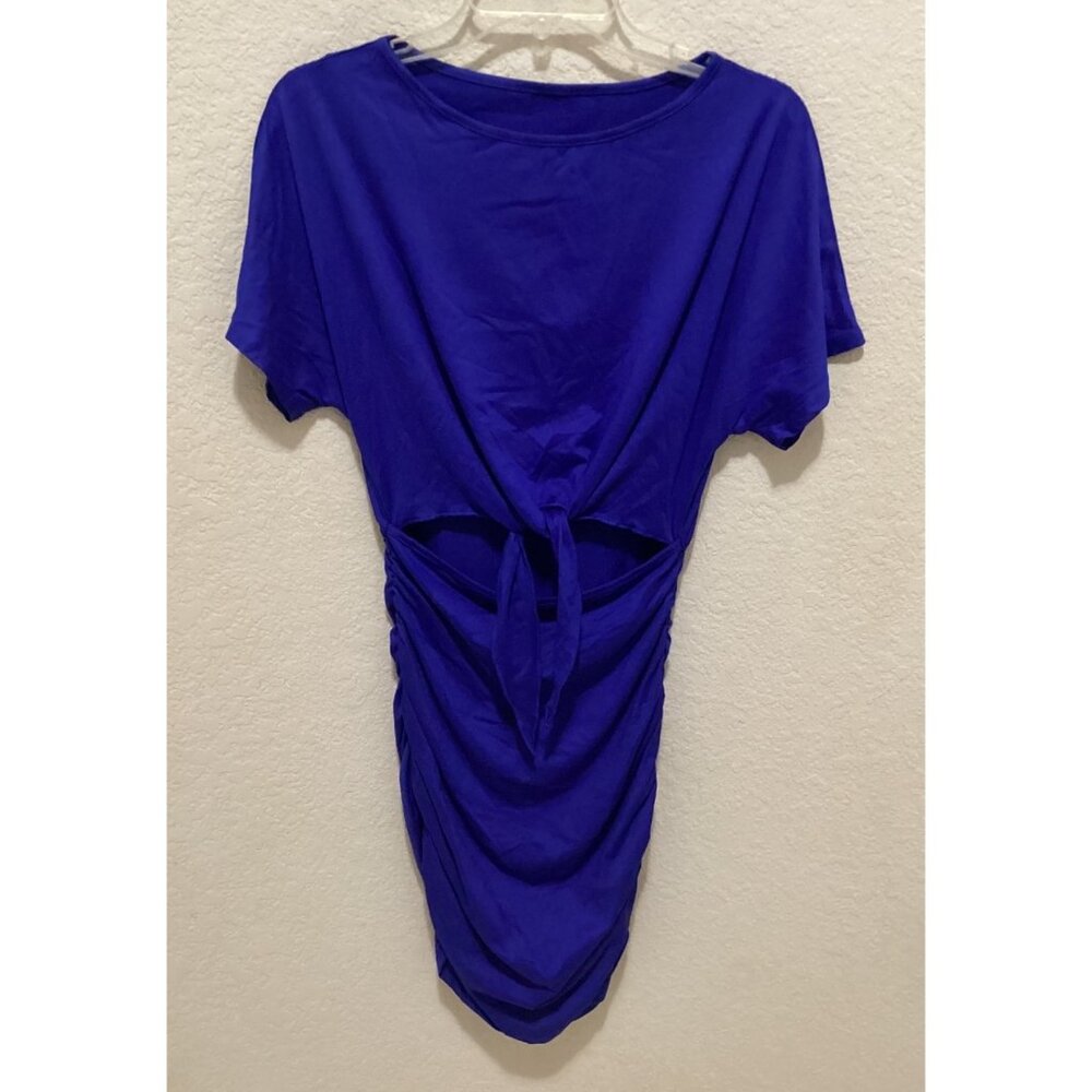 Womens Royal Blue Tie-Back Ruched Dress Short Sleeve Size S